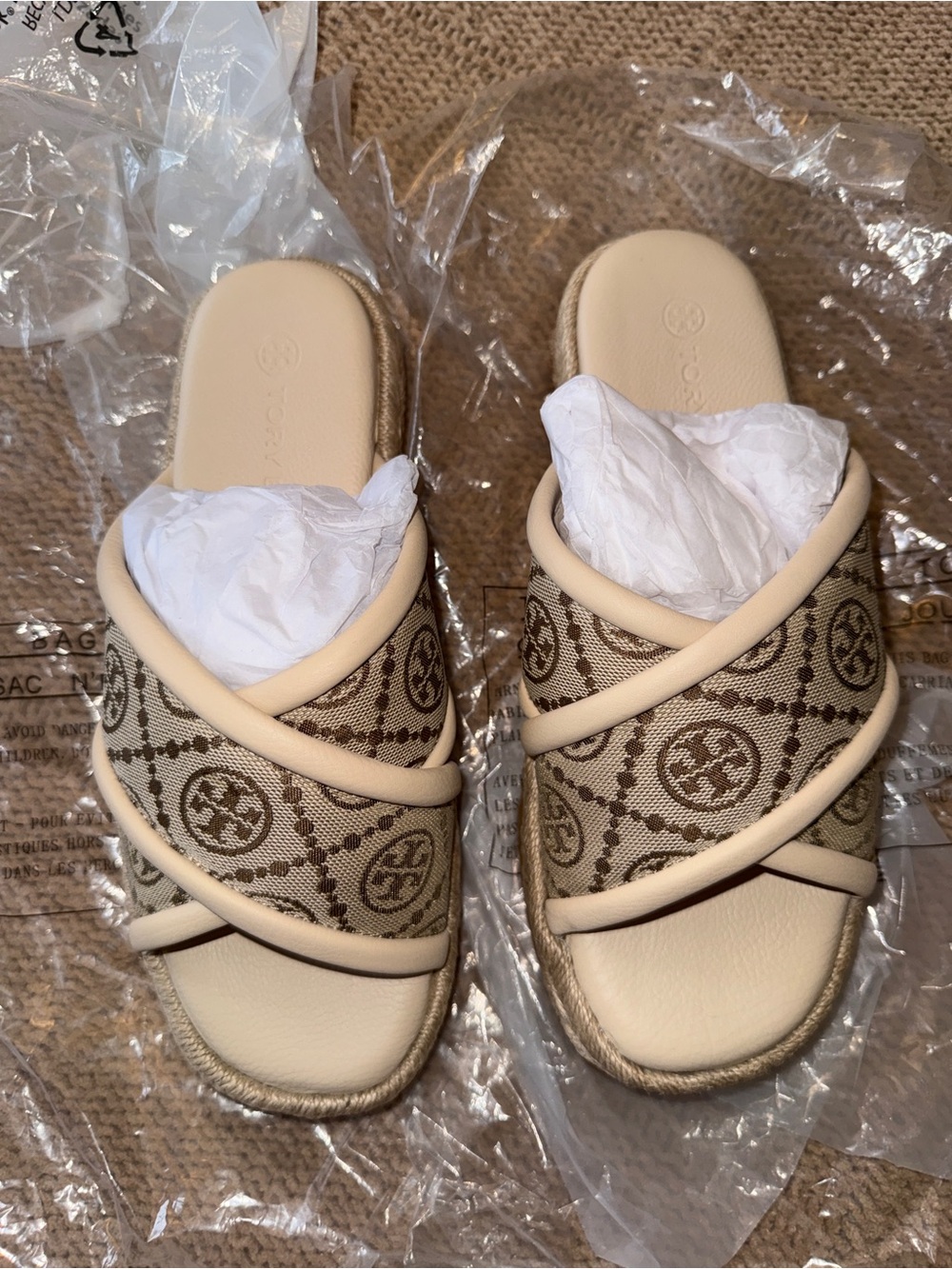 Tory Burch T Monogram Crisscross Espadrille Slide Sandals - Picture 6 of 12